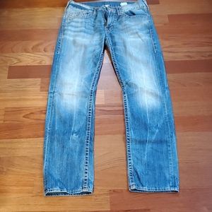 True Religion 33x34 Medium Wash White Stitch Jean
